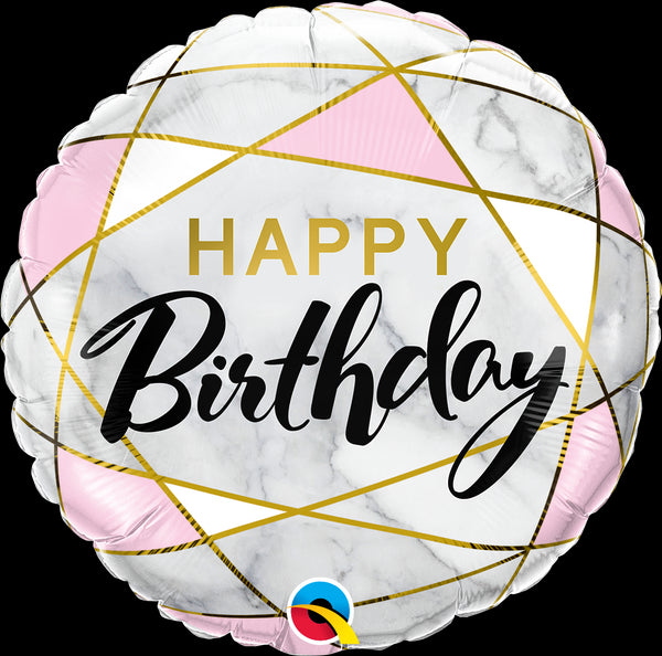 18" ROUND FOIL BDAY MARBLE RECTANGLES